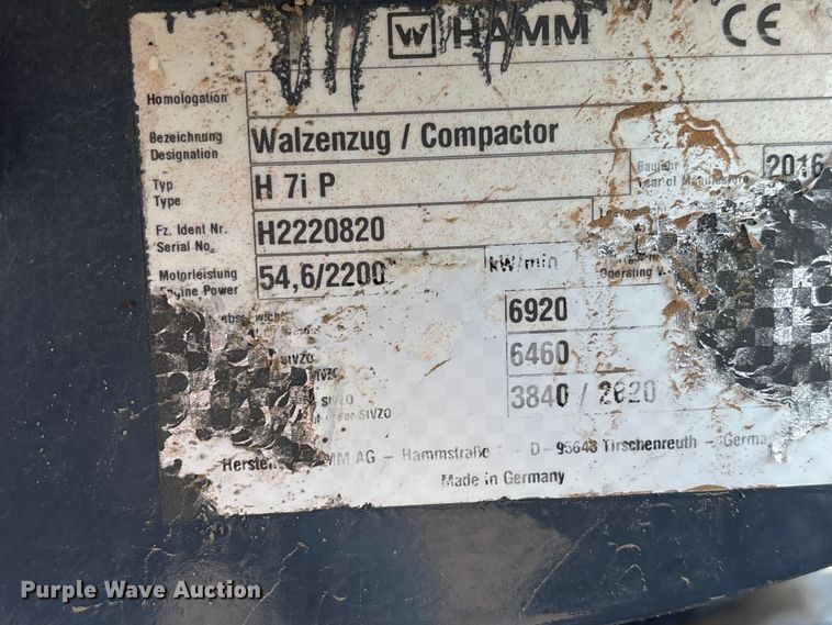 image for item EL6106 2016 Hamm H7i single drum vibratory roller