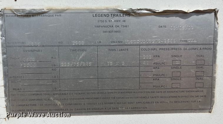 image for item EM0502 2002 Legend enclosed cargo trailer