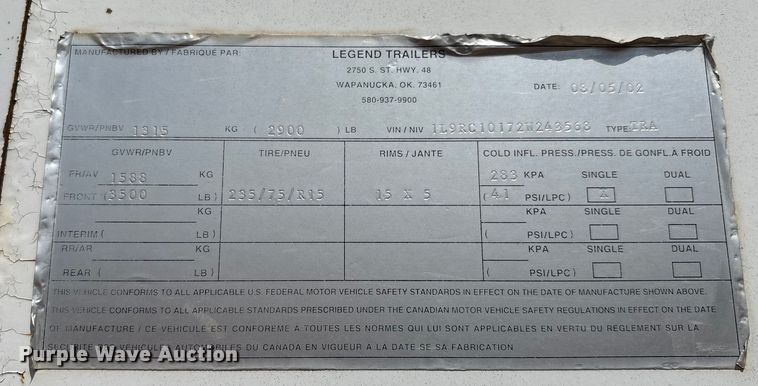 image for item EM0502 2002 Legend enclosed cargo trailer