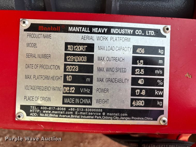 image for item EM0535 2023 Mantall XD120RT scissor lift