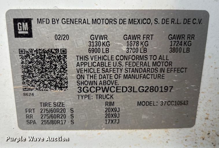 image for item EM0538 2020 Chevrolet Silverado 1500 Crew Cab pickup truck