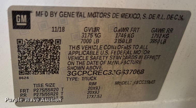 image for item EM0542 2018 Chevrolet Silverado 1500 Crew Cab pickup truck