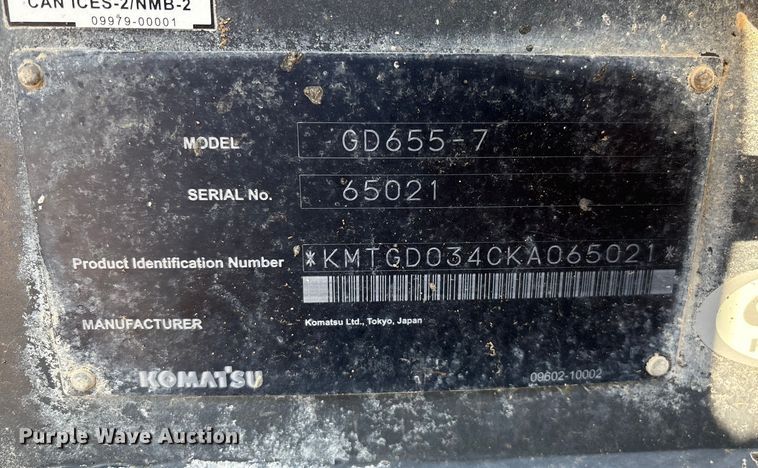 image for item EM0574 2019 Komatsu GD655-7 motor grader