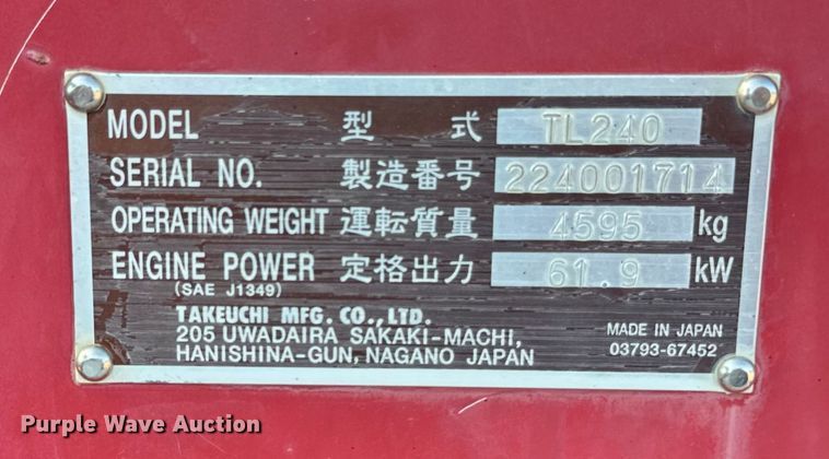 image for item EM2252 2012 Takeuchi TL240 tracked skid steer loader