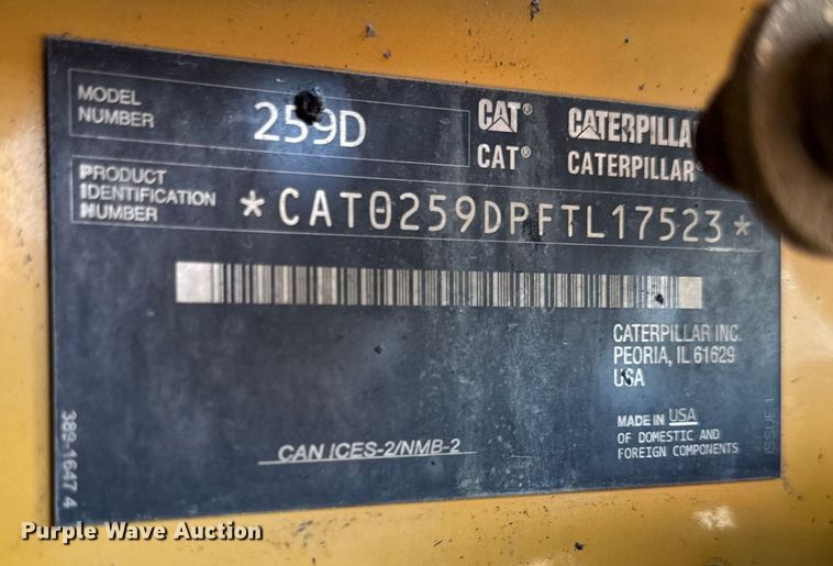 image for item EM2254 2018 Caterpillar 259D tracked skid steer loader