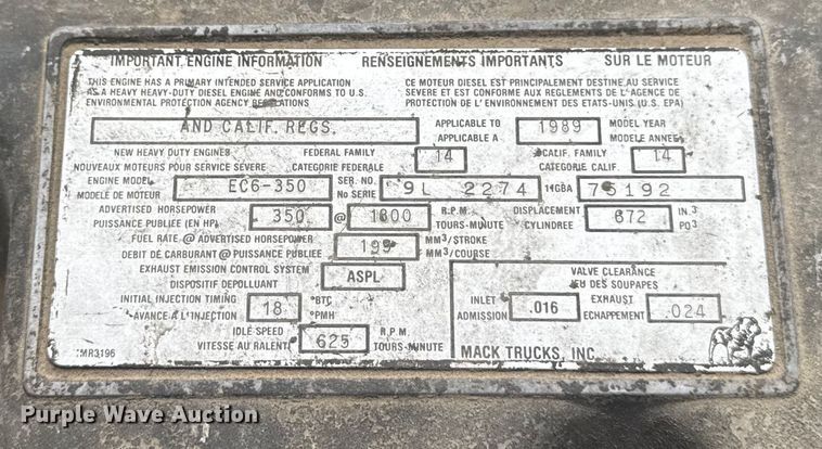 image for item EM2267 1990 Mack RB688S crane truck