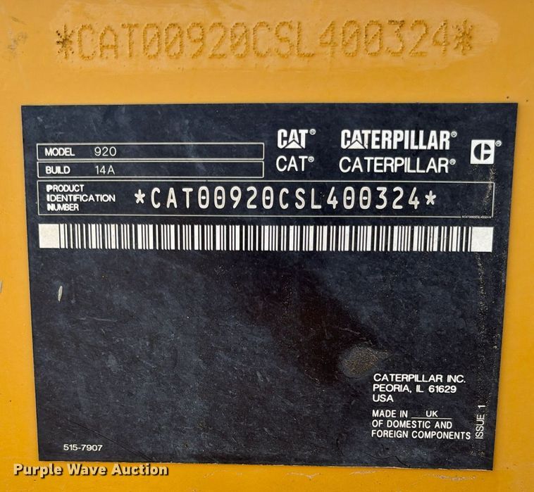 image for item EM5078 2021 Caterpillar 920 wheel loader