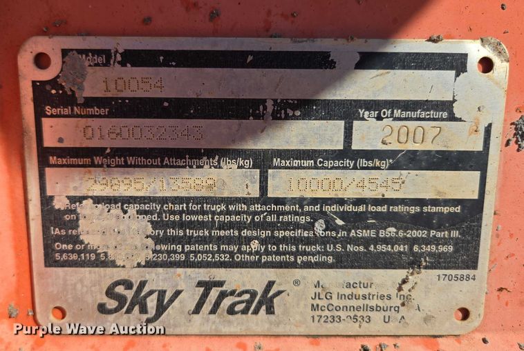 image for item EN2072 2007 JLG SkyTrak 10054 telehandler