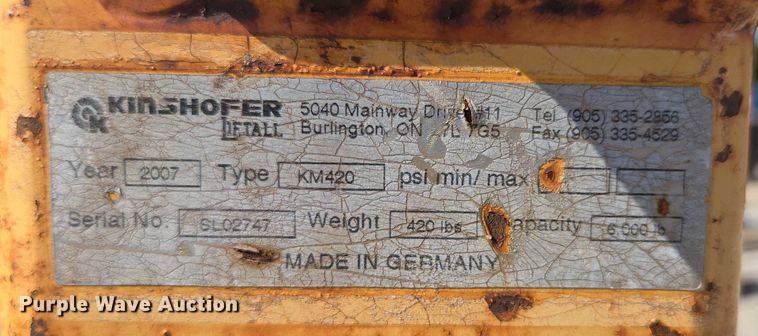 image for item EN2077 2007 Kinshofer KM420 crane pallet forks