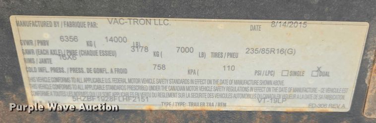 image for item EN2080 2015 Vermeer Vac-Tron LP833SGT vacuum excavator