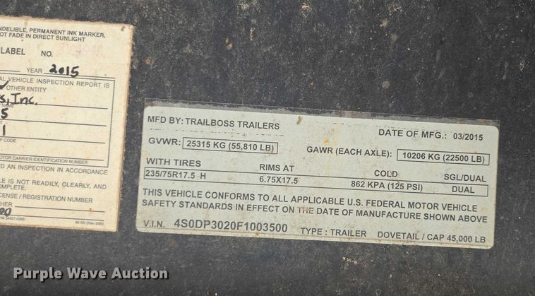 image for item EN2085 2015 Trailboss Trailers equipment trailer