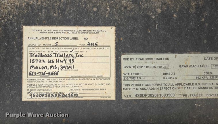 image for item EN2085 2015 Trailboss Trailers equipment trailer