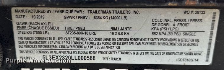 image for item EN4668 2020 Trailerman equipment trailer
