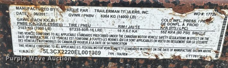 image for item EN4673 2014 Trailerman tilt deck equipment trailer