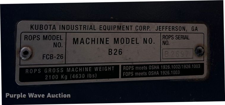 image for item EN5511 2016 Kubota B26 backhoe