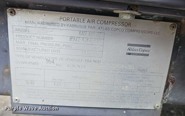 image for item EO1611 2013 Atlas Copco XAS 185 JD air compressor