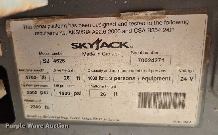 image for item EO1614 2015 SkyJack  SJIII 4626 scissor lift