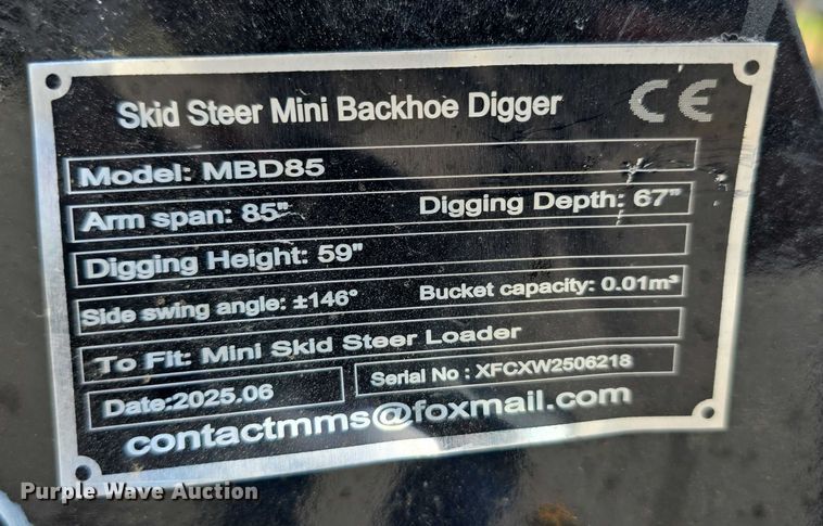 image for item EO1621 2025 MBD85 skid steer backhoe