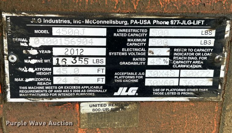 image for item ET3019 2012 JLG 450AJ Series II boom lift