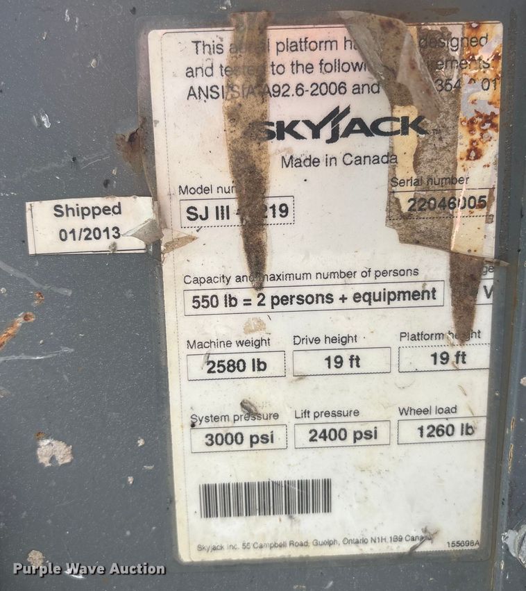 image for item ET8517 2013 Skyjack SJIII 3219 scissor lift