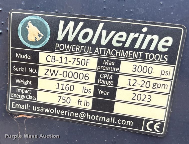 image for item EU0025 2023 Wolverine CB-11-750F skid steer breaker