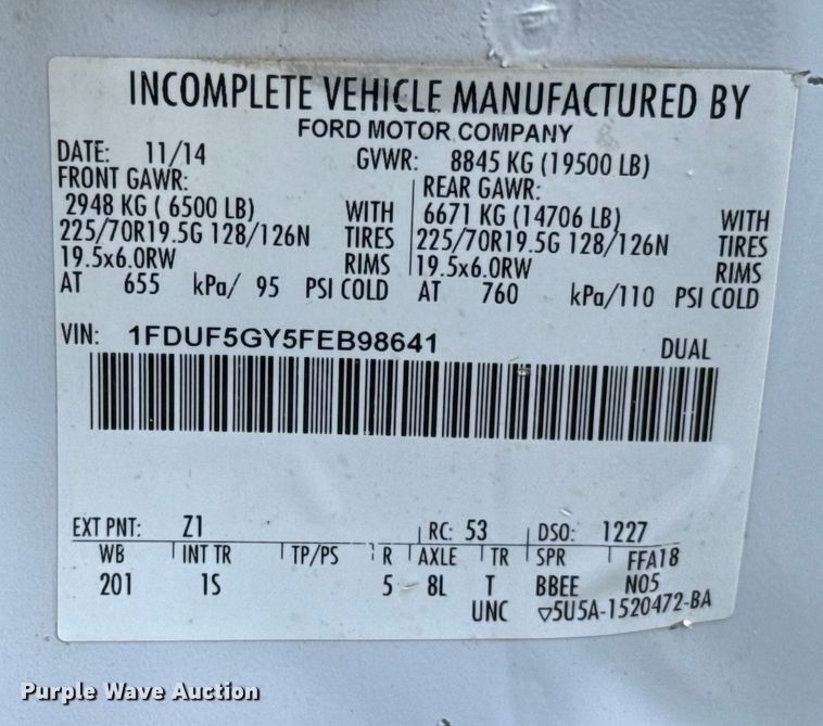 image for item EU2141 2015 Ford F550 Super Duty vacuum truck