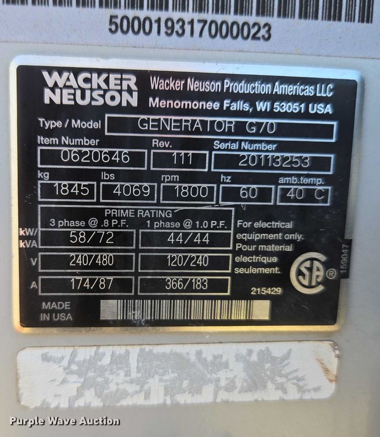 image for item EU3535 Wacker Neuson Generator G70 generator
