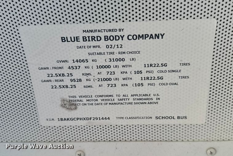 image for item DJ7751 2013 Blue Bird Bb Conventional school bus