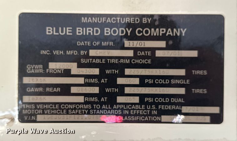 image for item DJ7752 2002 Chevrolet Express school bus