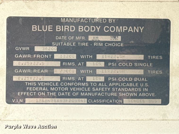 image for item DJ7753 2003 Blue Bird All American / All Canada school bus