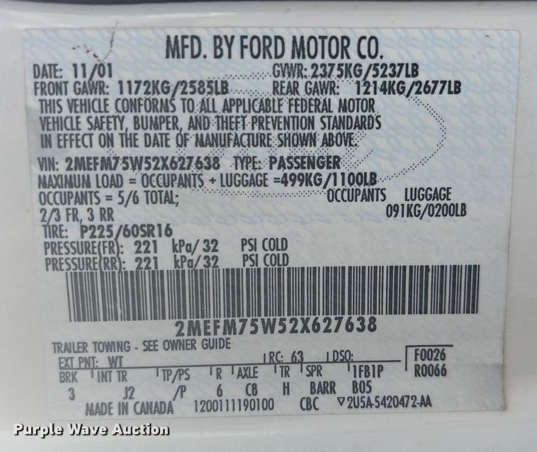 image for item DT3278 2002 Mercury Grand Marquis LS 