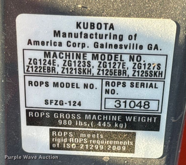 image for item DW3480 Kubota ZG123S ZTR lawn mower