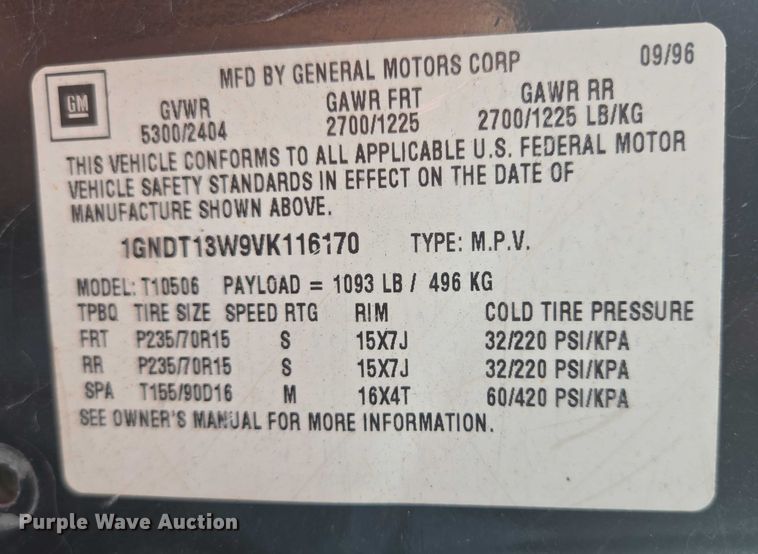 image for item DY1095 1997 Chevrolet Blazer SUV