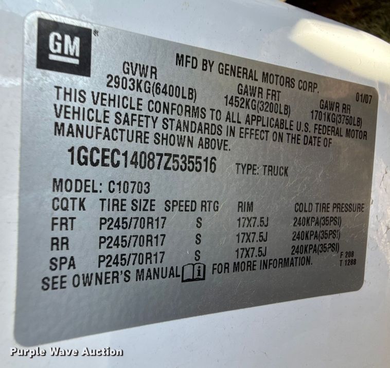 image for item DZ8894 2007 Chevrolet Silverado 1500 pickup truck