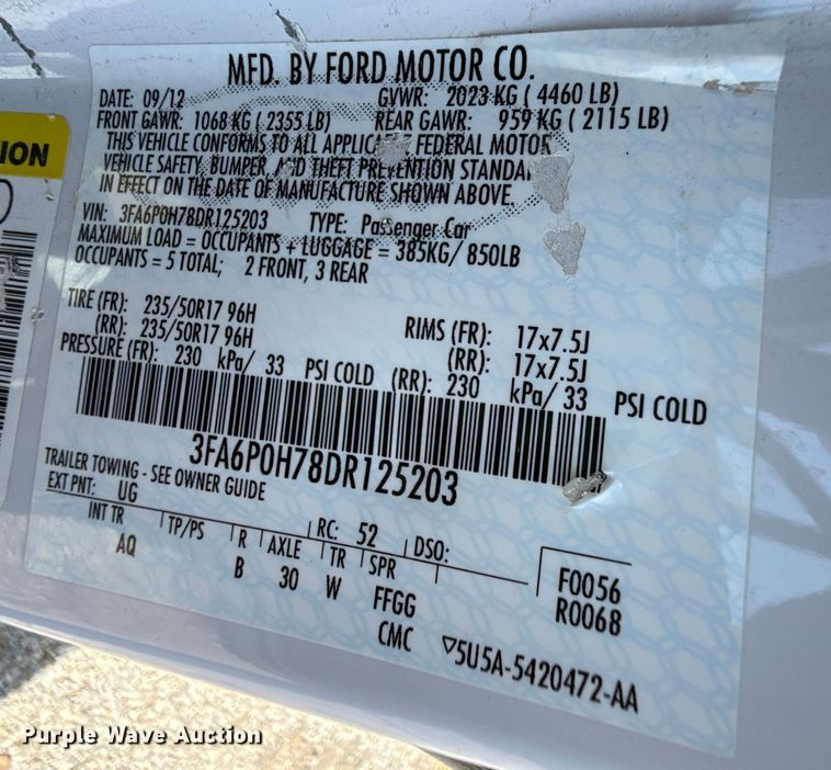 image for item DZ8898 2013 Ford Fusion 