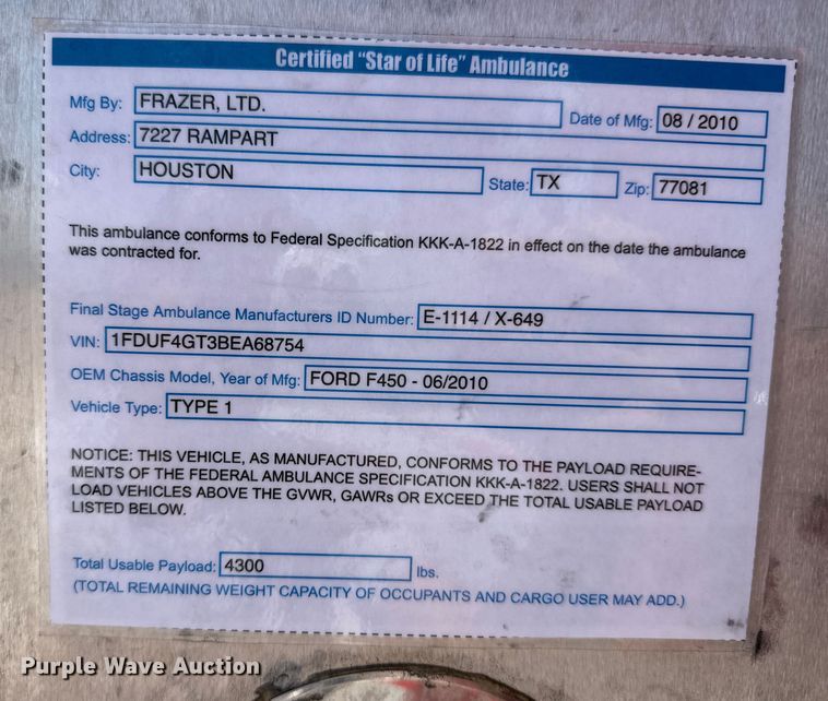 image for item DZ8917 2011 Ford F450 Super Duty ambulance
