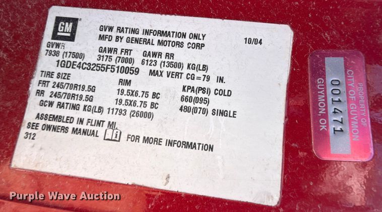 image for item DZ8921 2005 GMC C4500 truck cab and chassis