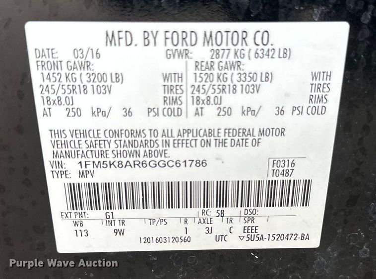 image for item EB2858 2016 Ford Explorer Police Interceptor SUV