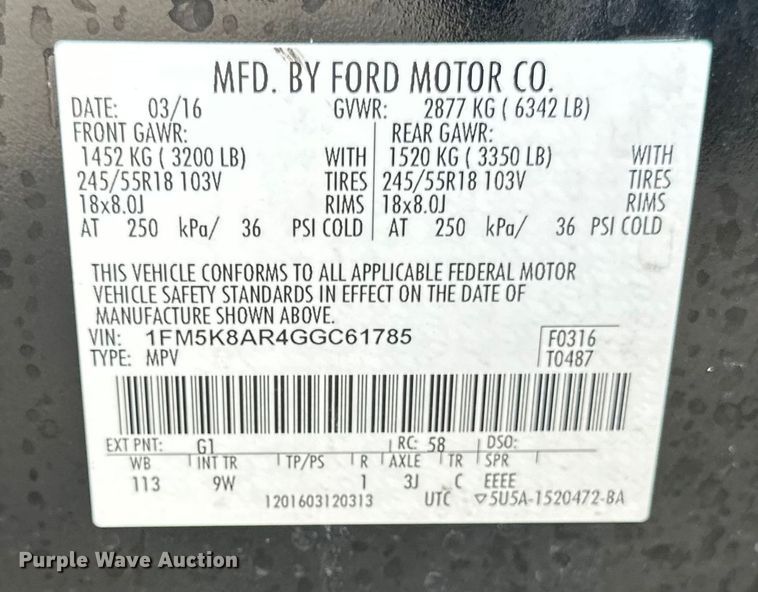 image for item EB2859 2016 Ford Explorer Police Interceptor SUV