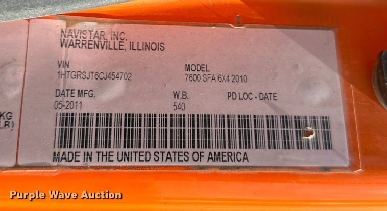 image for item EB2904 2012 International 7600 dump truck