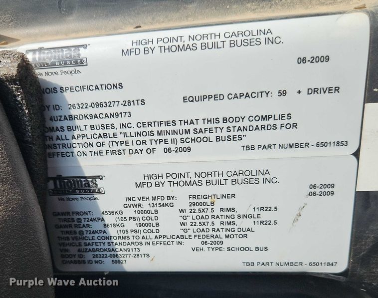 image for item EB8228 2010 Thomas Built school bus