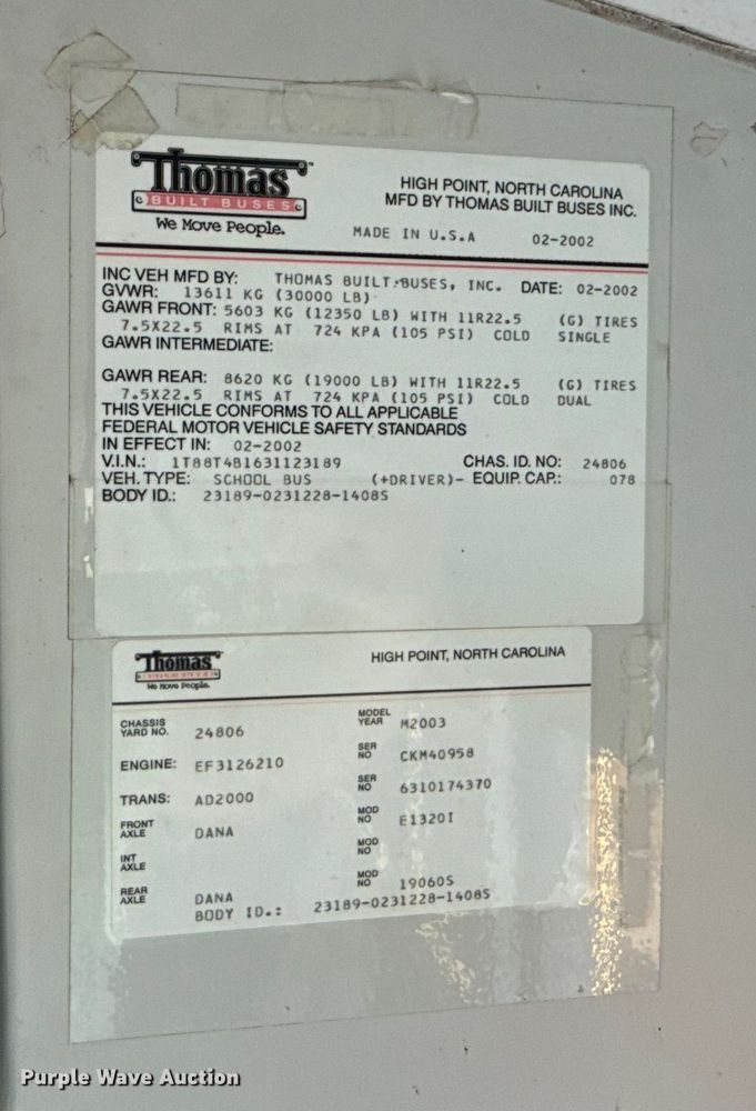image for item ED4455 2003 Thomas Built Saf-T-Liner school bus