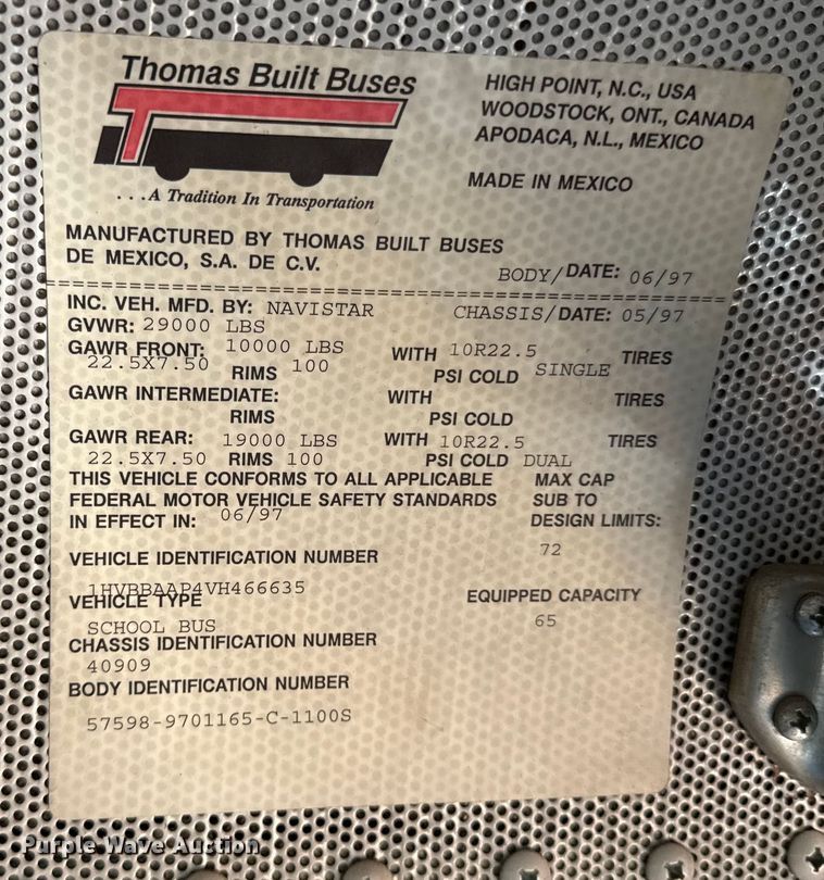 image for item ED4456 1997 International 3800 school bus