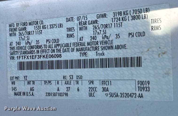 image for item ED4469 2015 Ford F150 SuperCab pickup truck