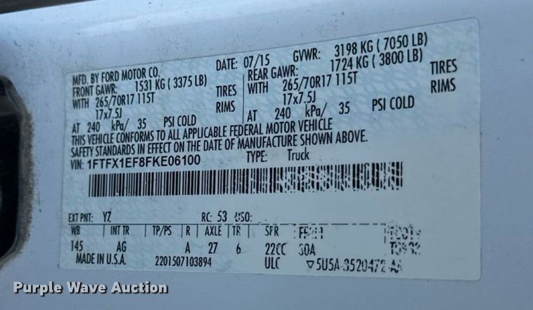 image for item ED4471 2015 Ford F150 XL SuperCab pickup truck