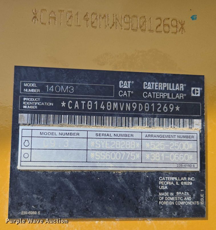 image for item EF1839 2018 Caterpillar 140M3 motor grader