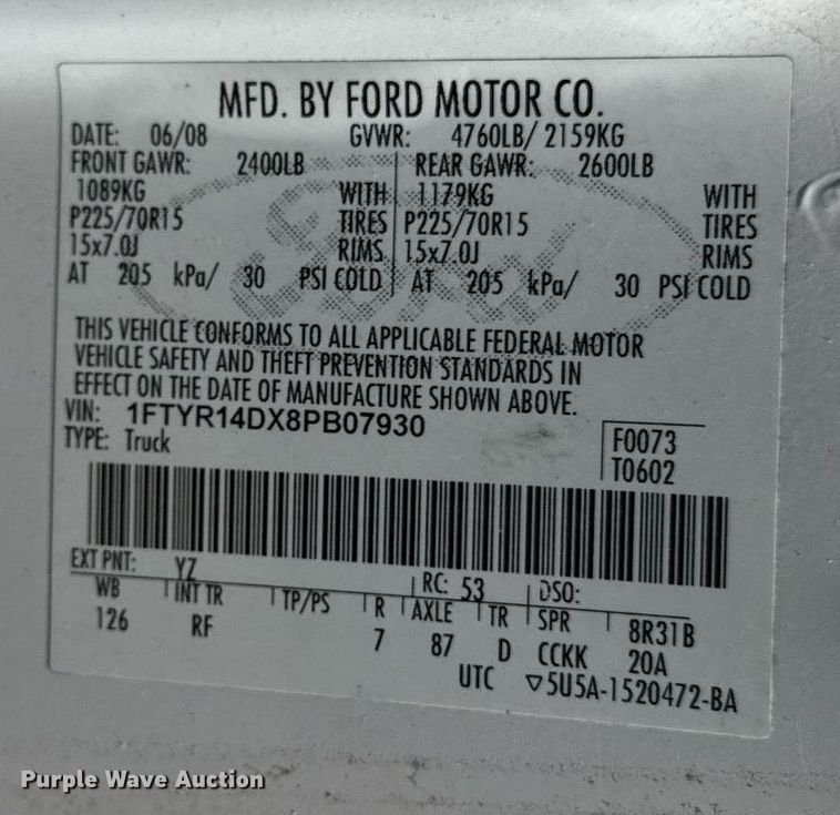 image for item EF1881 2008 Ford Ranger SuperCab pickup truck