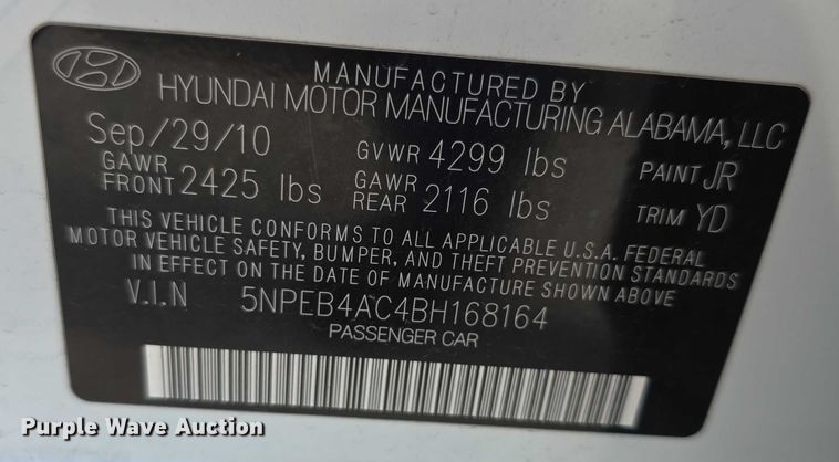 image for item EF3676 2011 Hyundai Sonata 
