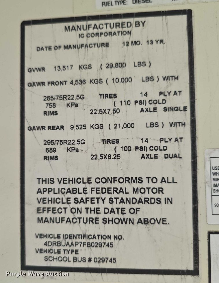 image for item EF3705 2015 IC Corporation CE school bus
