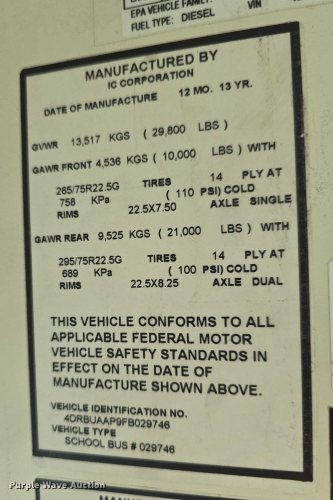 image for item EF3706 2015 IC Corporation CE school bus